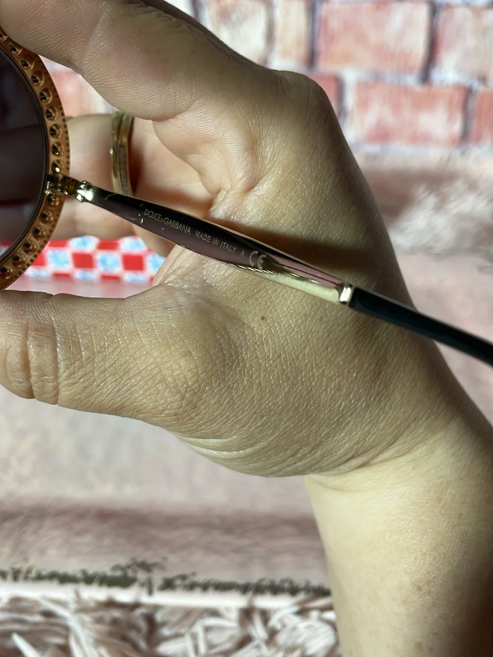 Dolce & Gabbana Gold Round Sunglasses with Multicolor Crystal Accents